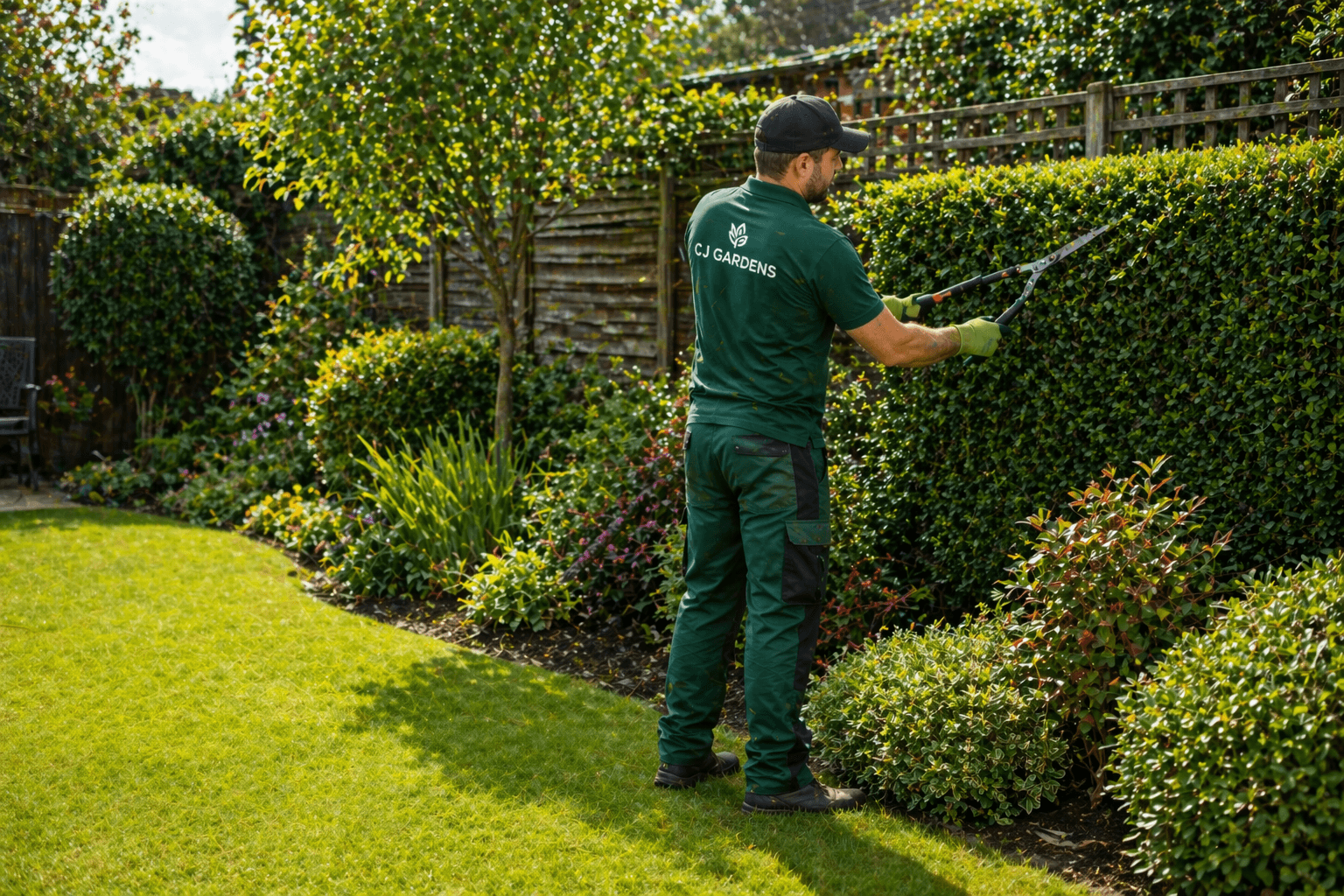 Well-maintained garden lawn and trimmed hedges in Hounslow by CJ Gardens garden maintenance service